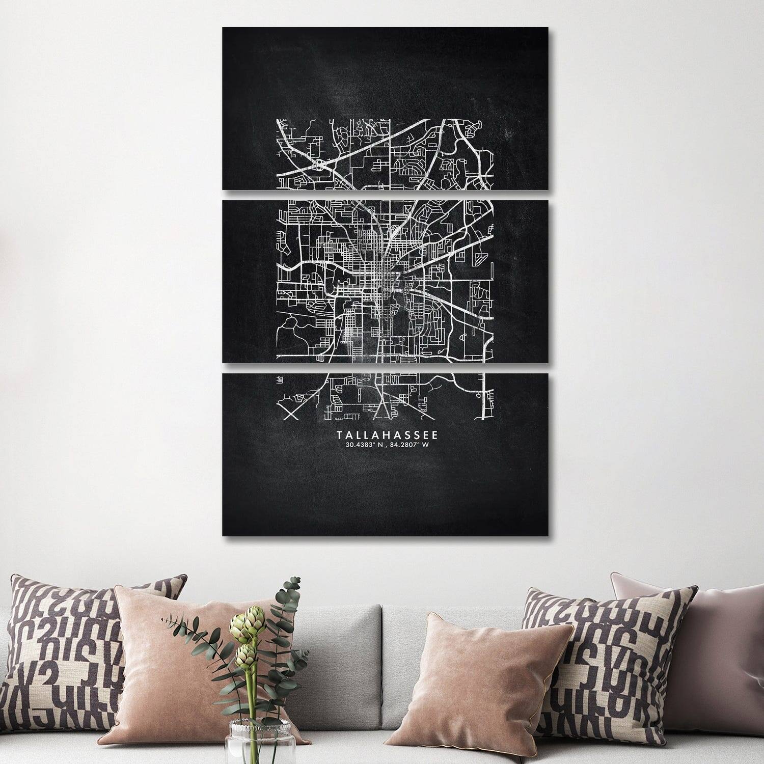 iCanvas "Tallahassee, Florida City Map Chalkboard Style" by WallDecorAddict 3Piece Canvas Wall